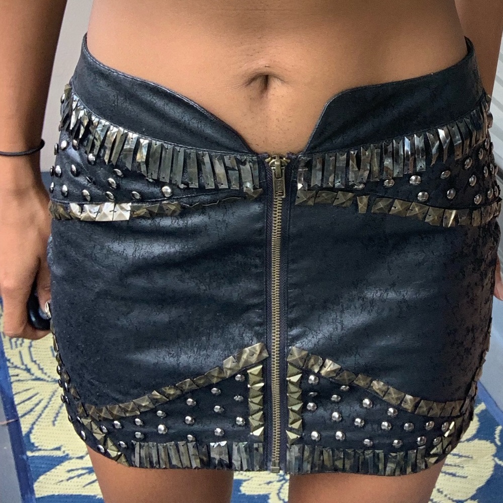 Leather/ suede embellished skirt